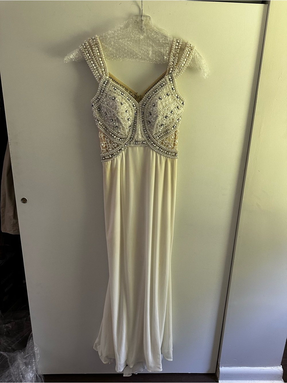 Riva Designs Ivory Beaded Prom dress